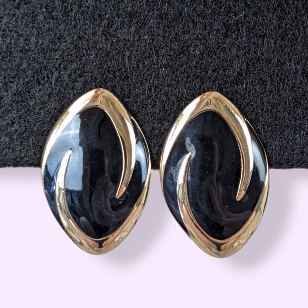 Vintage Black Enamel Swirl Earrings